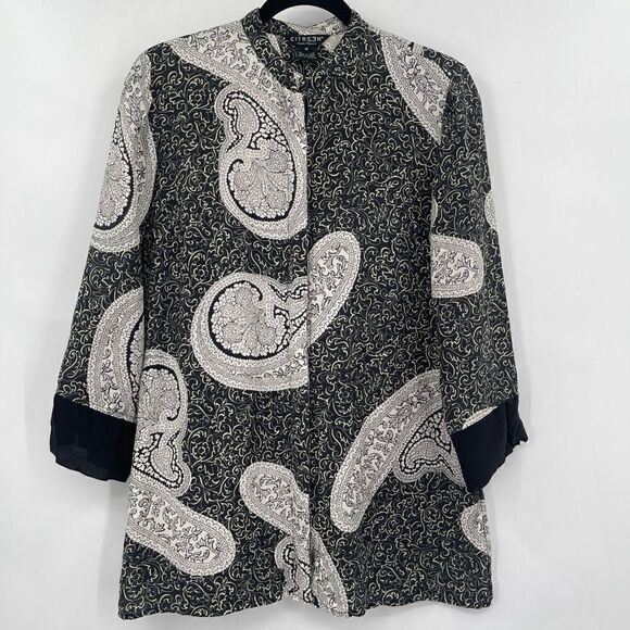 Citron Santa Monica Multicolor Paisley Silk Button Up Tunic Blouse Size Medium - Picture 1 of 8